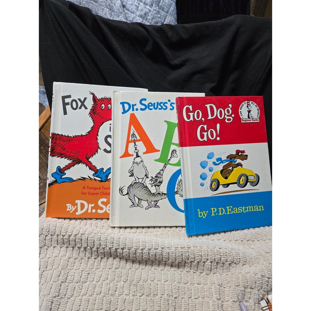 Dr Seuss Beginner Books Lot of 3 Fox in Socks ABC Go Dog Go Hardcover Set